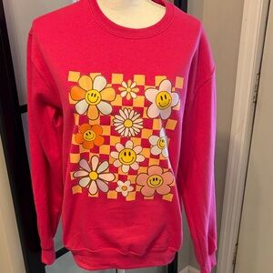 New With Tags…Boutique Smiley Face Floral/Check Sweatshirt…Size Small